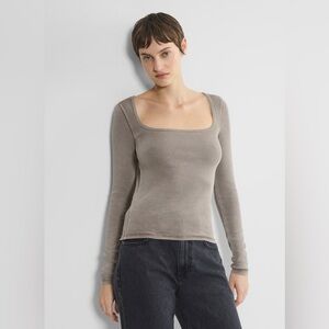 Aritzia HomeStretch Rib Squareneck Longsleeve Top in Faded Turner Taupe